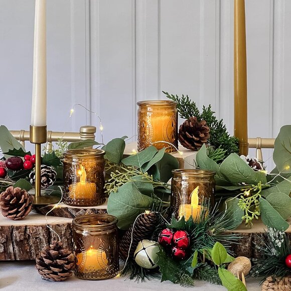 Vintage Amber Glass Tea Light Candle Holders Set of 4 - Votive Holders for Home - Picture 3 of 9